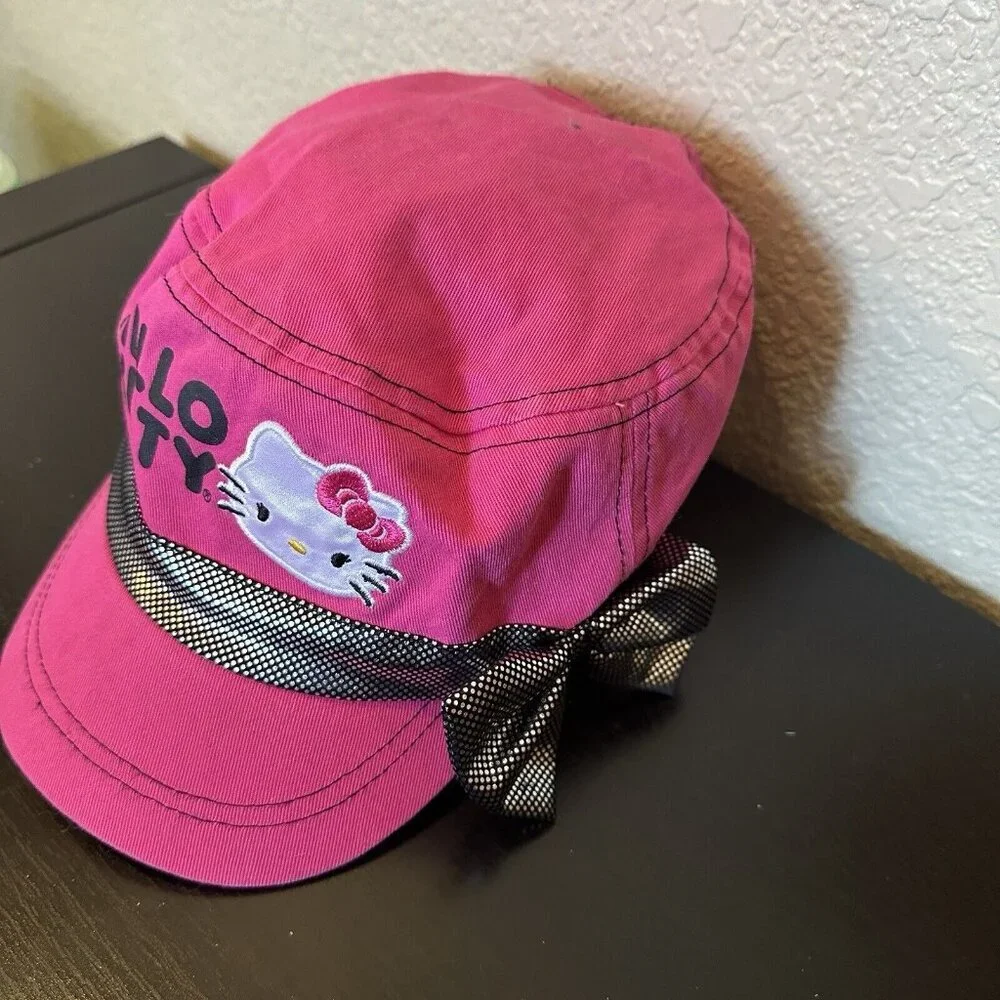 Hello Kitty Sanrio Girls Baseball Cap with Bow One Size Stretch Authentic Pink‎